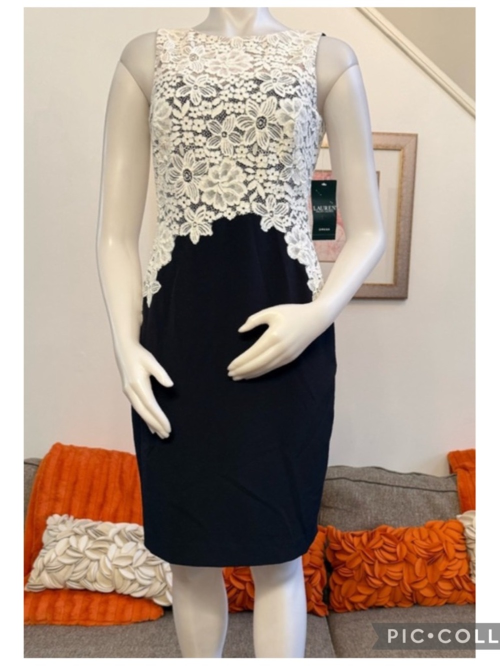 ❣️🆕Lauren Ralph Lauren Navy & Ivory Lace Bodice Cocktail Dress❣️